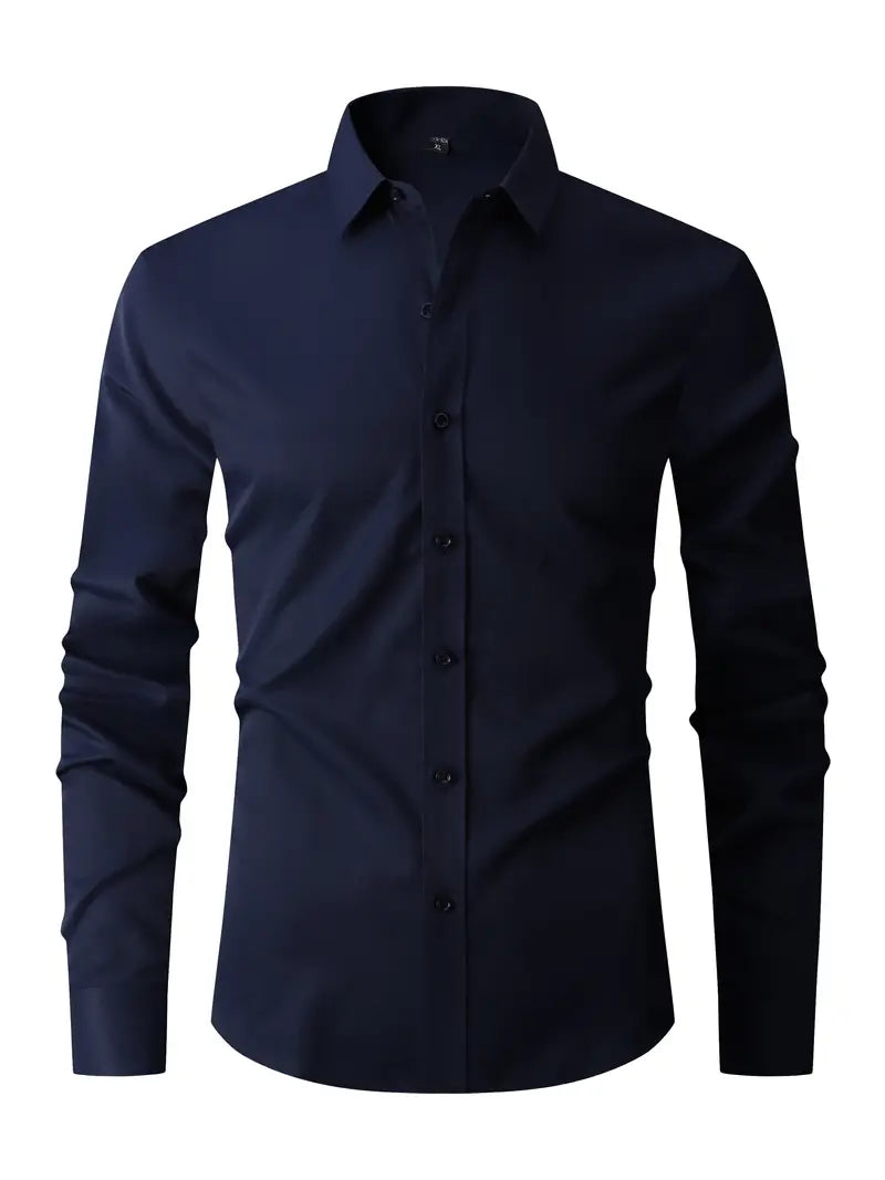 Heren Getailleerd Overhemd met Gladde Knooplijst Marineblauw