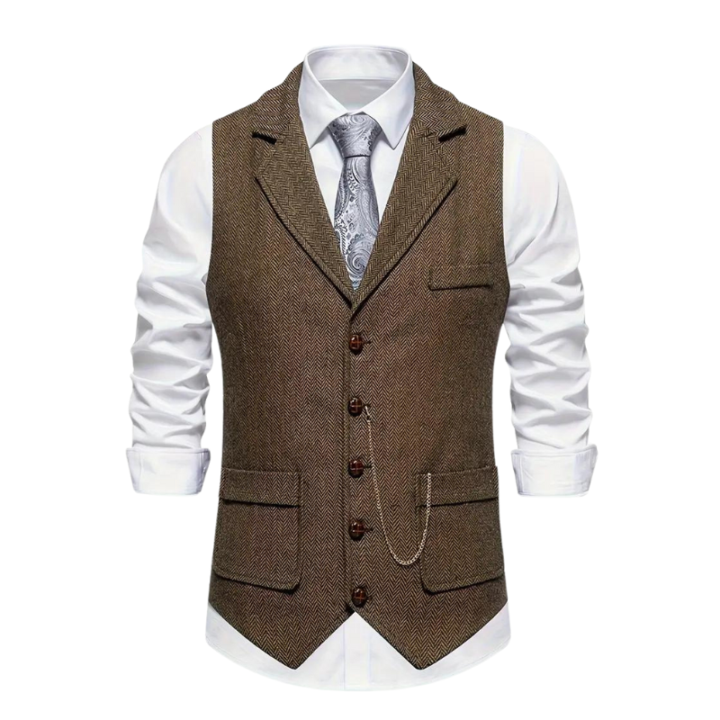 Heren Gilet met Visgraatpatroon, Revers en Kettingdetail