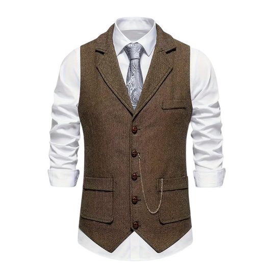 Heren Gilet met Visgraatpatroon, Revers en Kettingdetail
