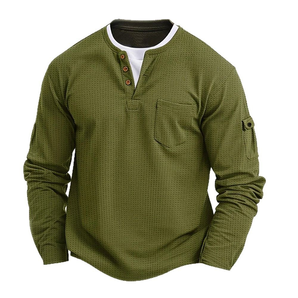 Heren Henley Shirt met Lange Mouwen en Knoopsluiting Groen