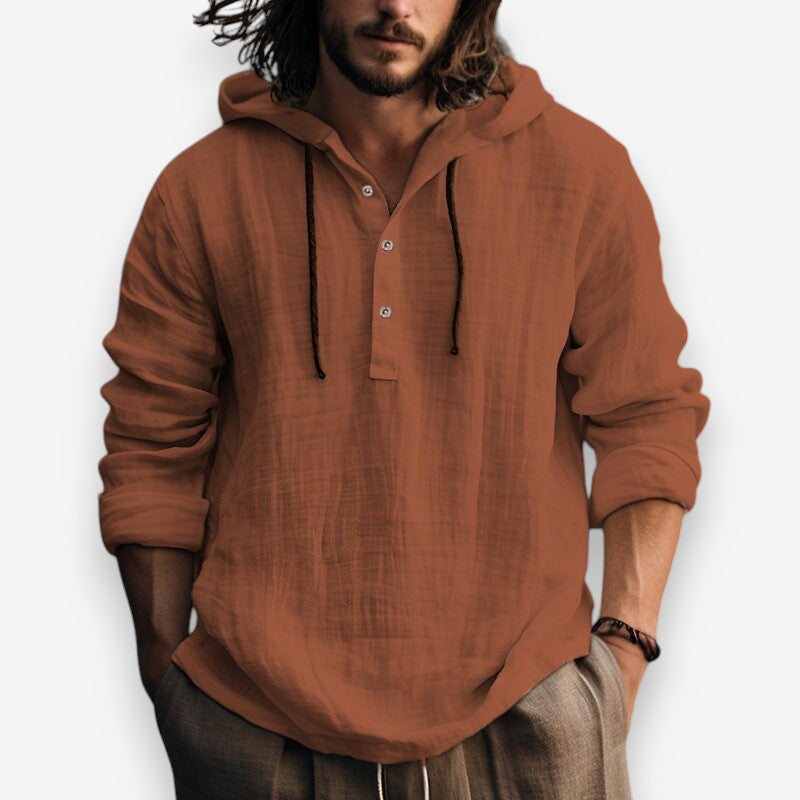 Heren Hoodie met Capuchon en Knoopsluiting in Relaxte Pasvorm Brons