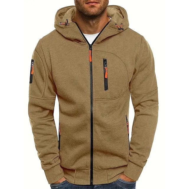 Heren Hoodie met Rits en Capuchon met Meerdere Zakken