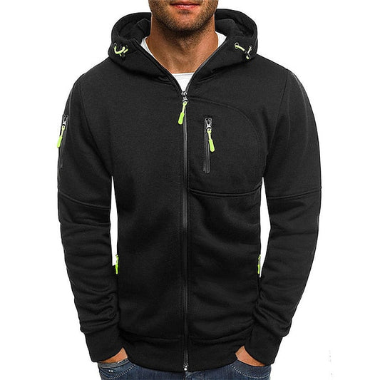 Heren Hoodie met Rits en Capuchon met Meerdere Zakken