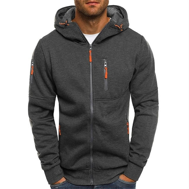 Heren Hoodie met Rits en Capuchon met Meerdere Zakken