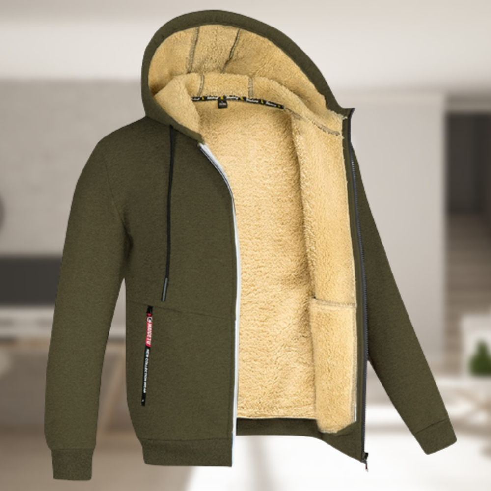 Heren Hoodie met Warme Fleecevoering en Ritssluiting voor Winter Olijfgroen