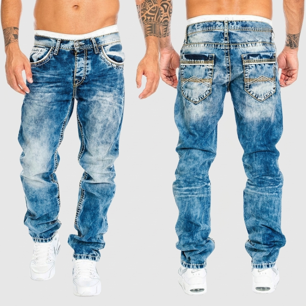 Heren Jeans Regular Fit met Acid Wash en Distressed Details