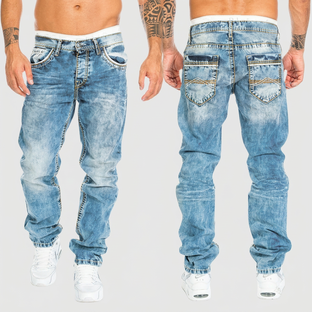 Heren Jeans Regular Fit met Acid Wash en Distressed Details