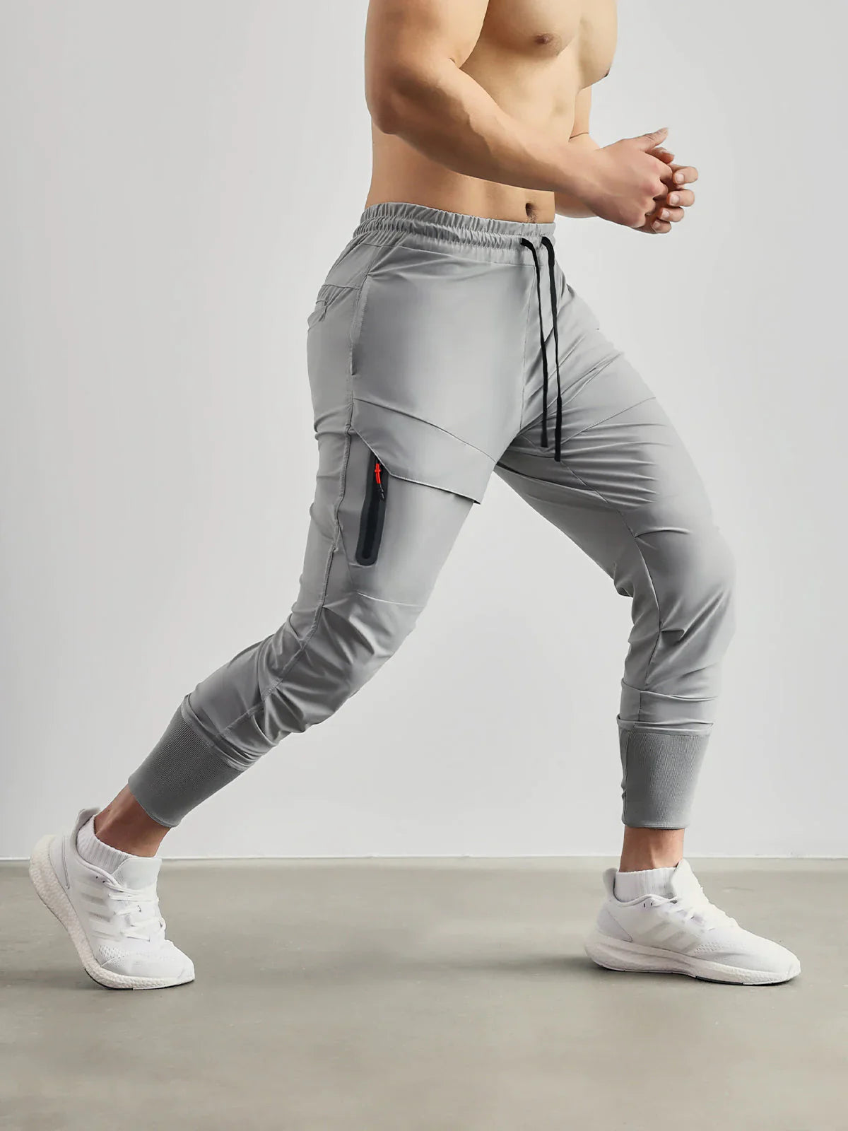 Heren Joggingbroek Slim Fit met Zijzakken en Elastische Enkelbanden Grijs
