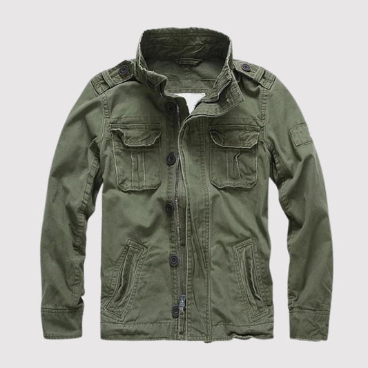 Heren Militaire jack met Opstaande Kraag, Ritssluiting en Meerdere Zakken