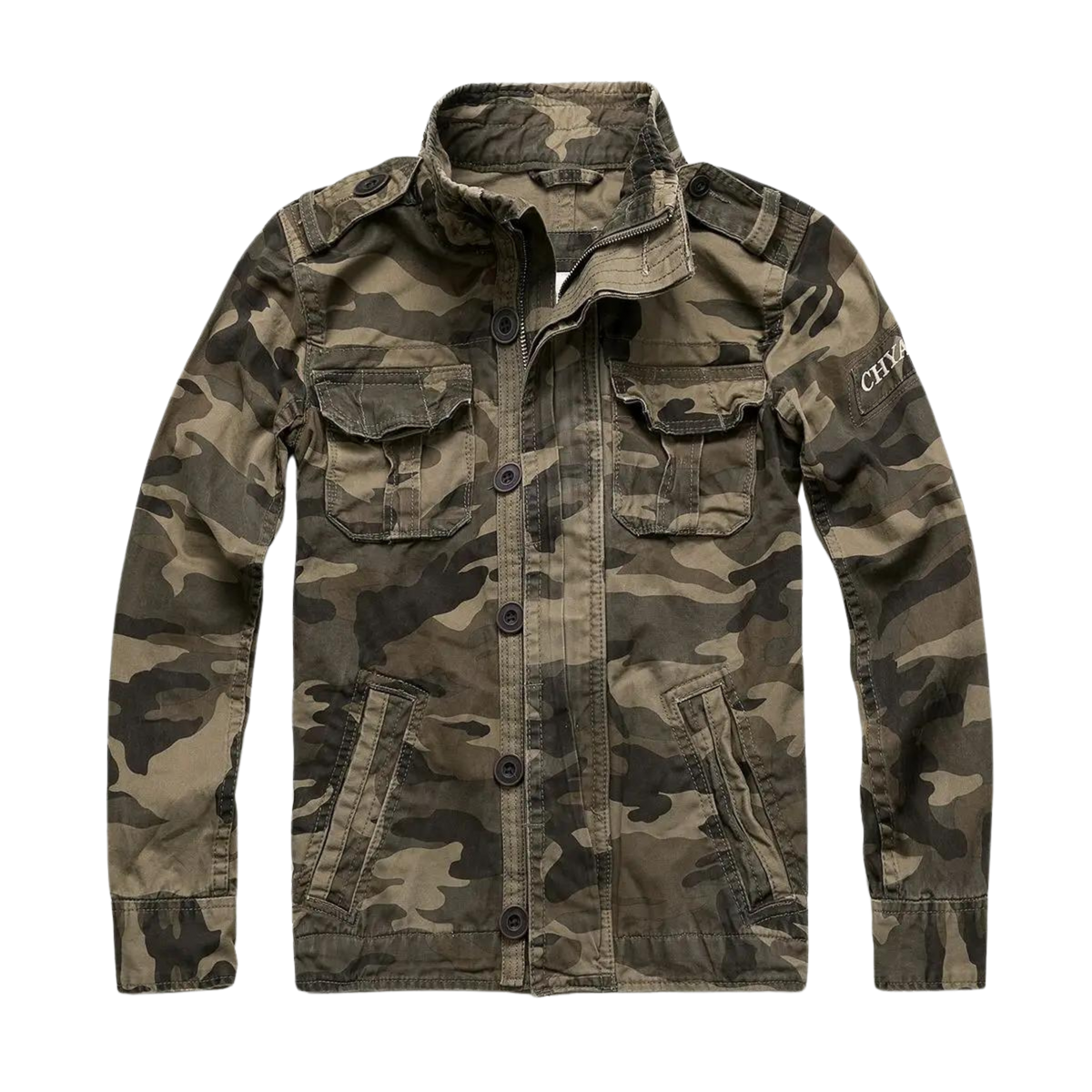 Heren Militaire jack met Opstaande Kraag, Ritssluiting en Meerdere Zakken