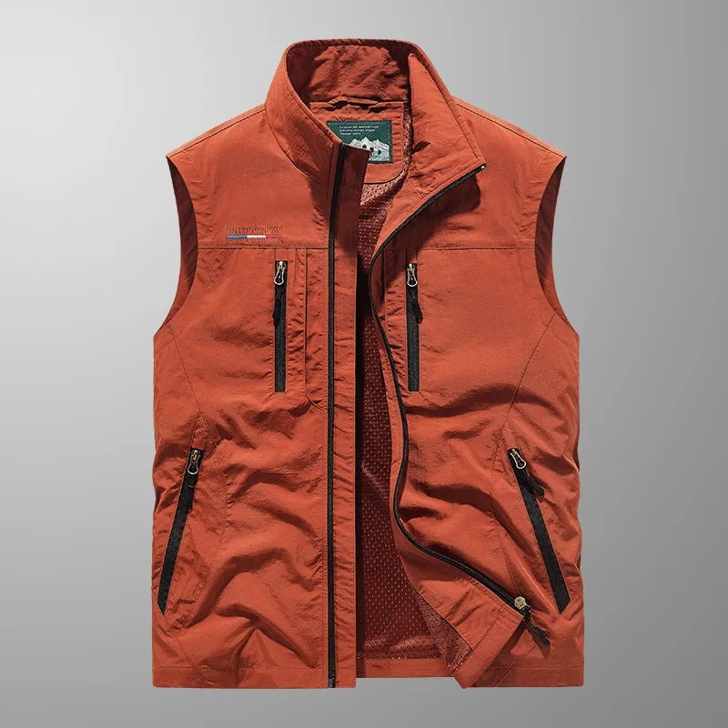 Heren Outdoor Vest met Opstaande Kraag en Meerdere Ritszakken Rood