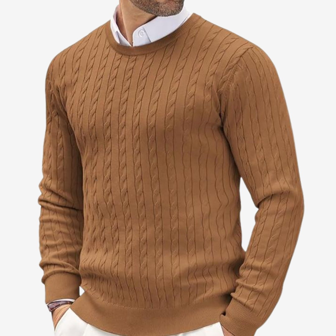 Heren Pullover met Kabeldessin en Ronde Hals
