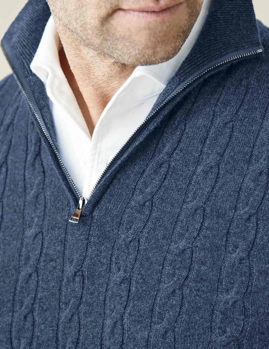 Heren Pullover Trui Gebreid met Ritskraag en Kabelpatroon