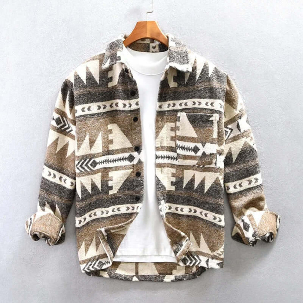 Heren Shirt Jacket met Aztec Print en Knoopsluiting Lange Mouw