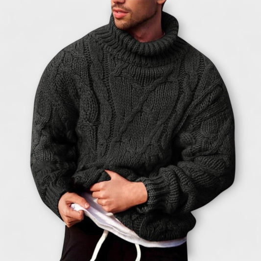 Heren Sweater met Coltrui en Cable-knit Patroon Oversized