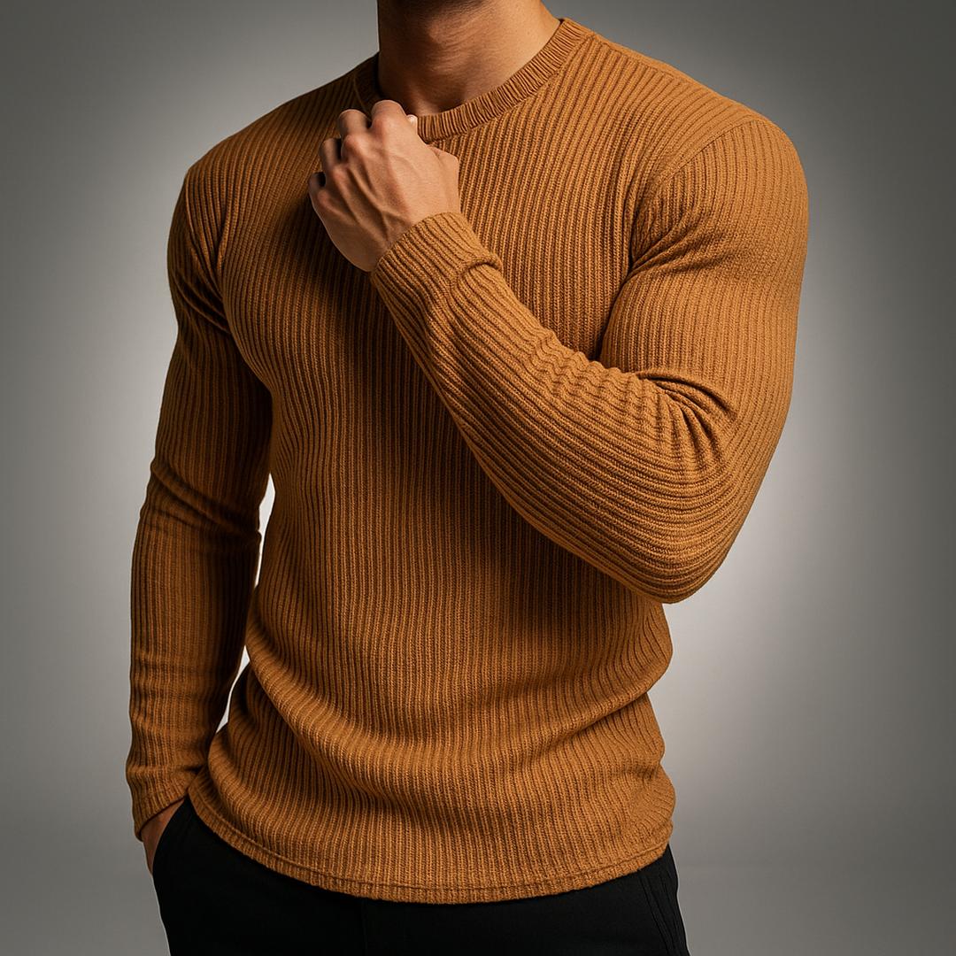 Heren Sweater met Ronde Hals en Ribbeltextuur Slim Fit