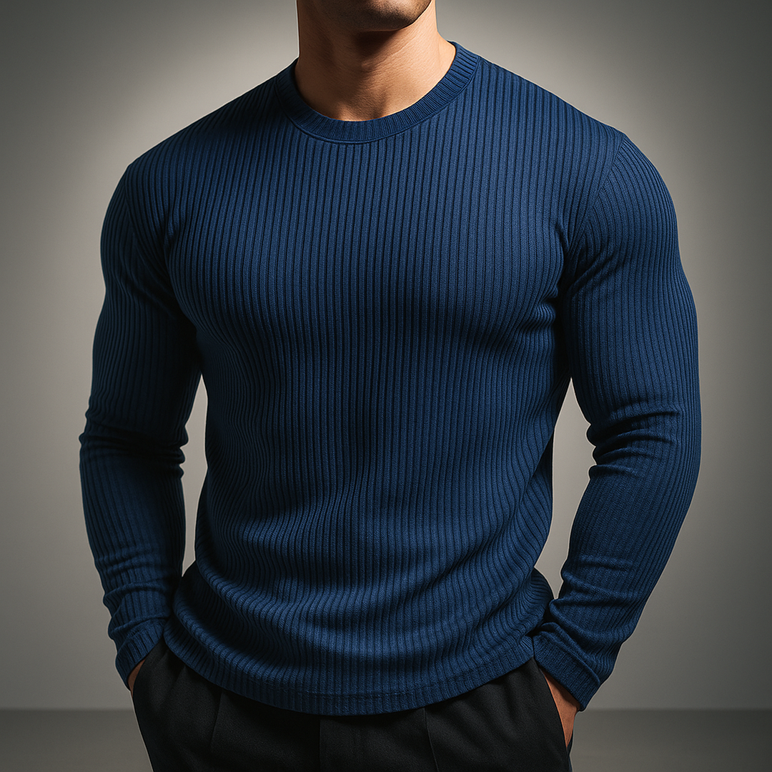 Heren Sweater met Ronde Hals en Ribbeltextuur Slim Fit