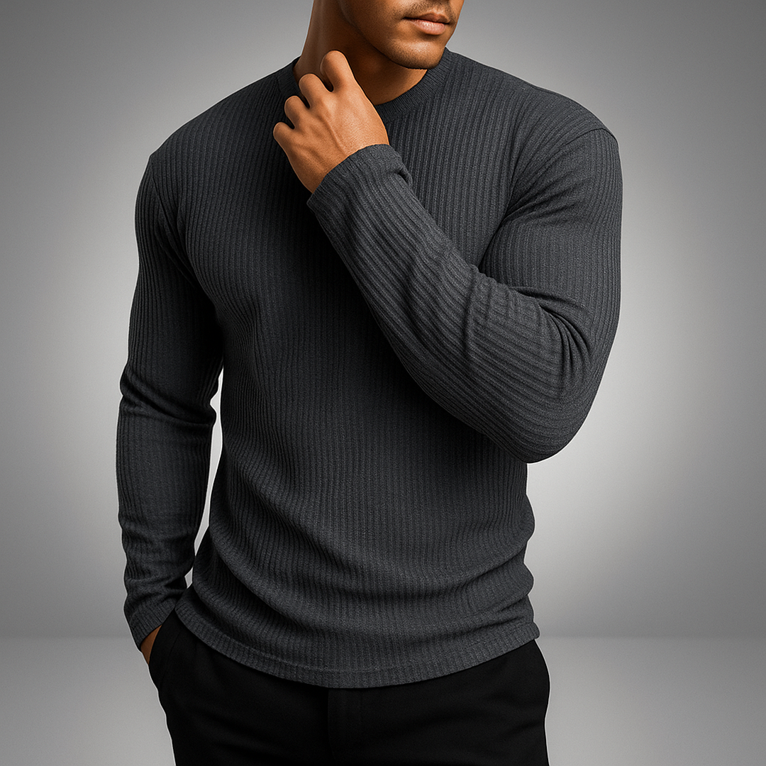 Heren Sweater met Ronde Hals en Ribbeltextuur Slim Fit