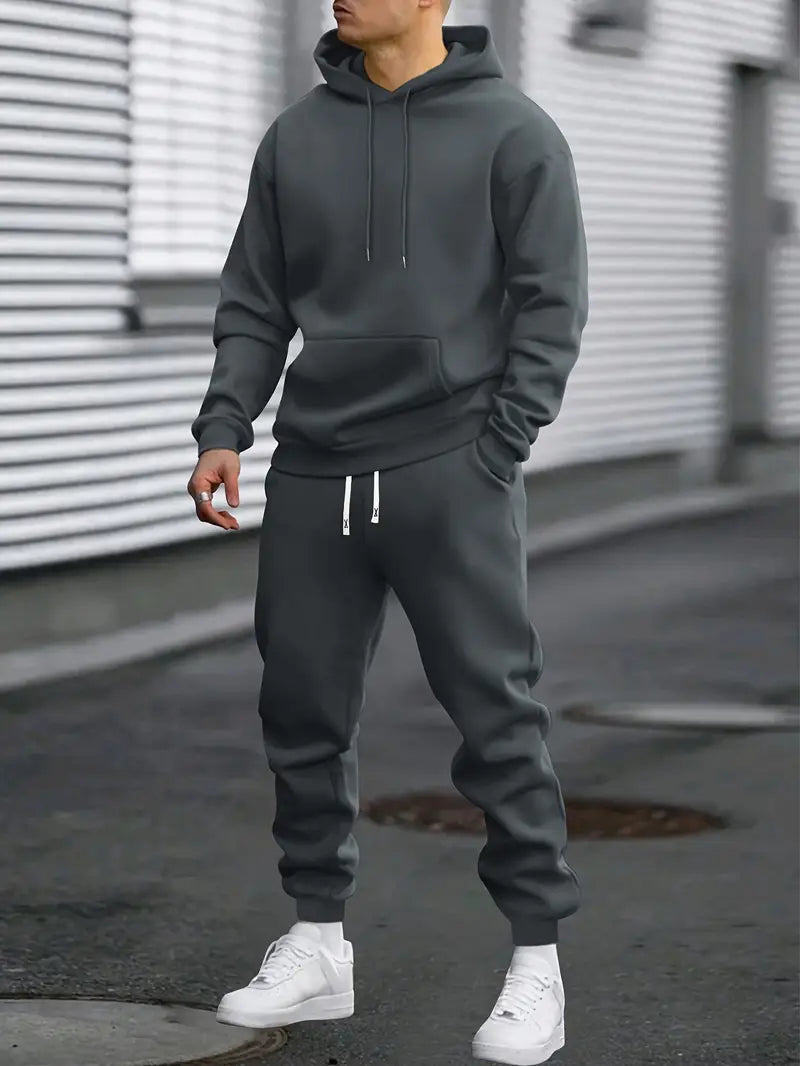 Heren Trainingspak Set Hoodie met Joggingbroek Donkergrijs