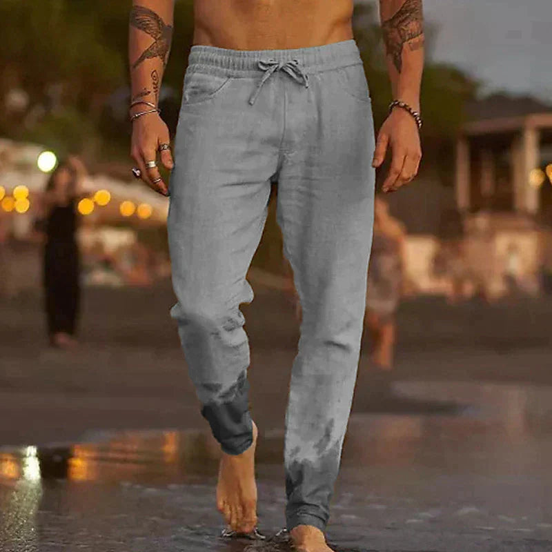 Heren Zomerbroek met Trekkoordtaille en Toelopende Pijp Grijs