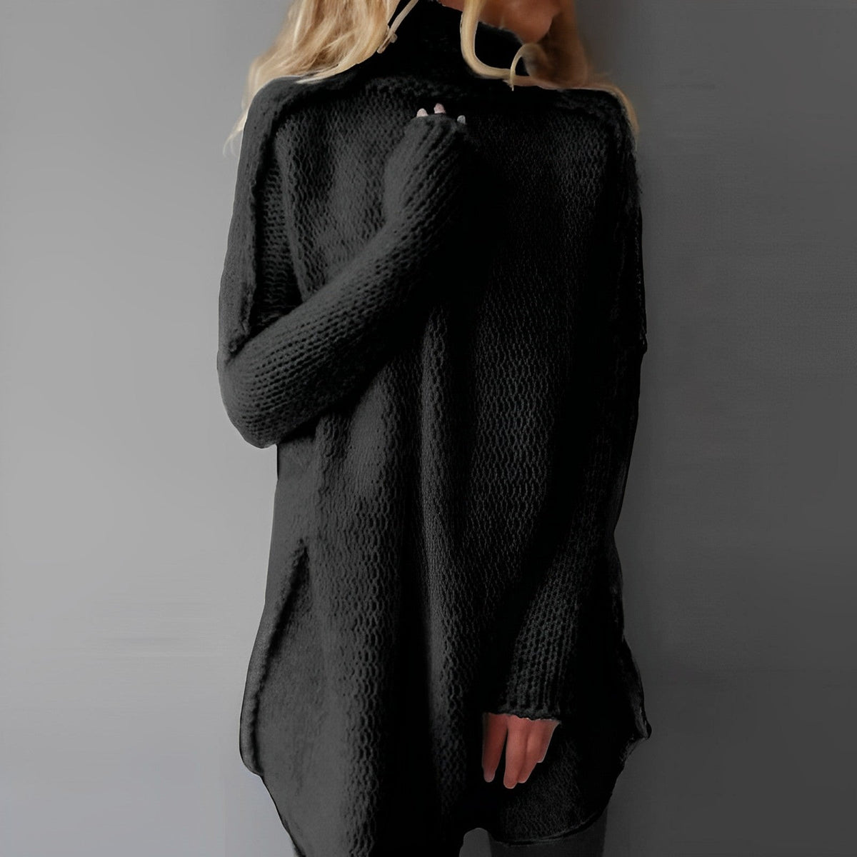Vrouwen Coltrui Jurk met Lange Mouwen Zwart