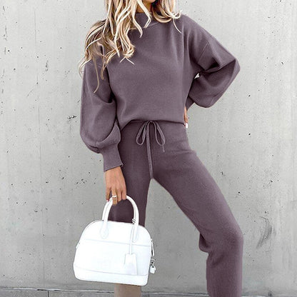 Dames 2-Delige Huispak Loungeset met Trui en Broek Donkergrijs