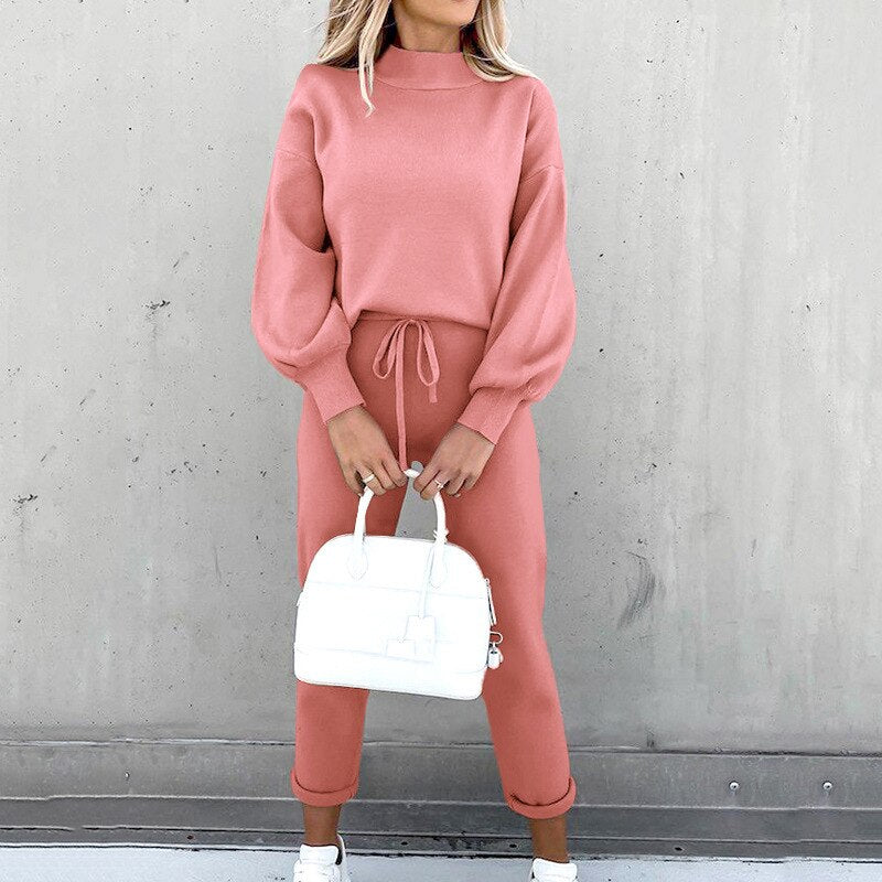 Dames 2-Delige Huispak Loungeset met Trui en Broek Roze