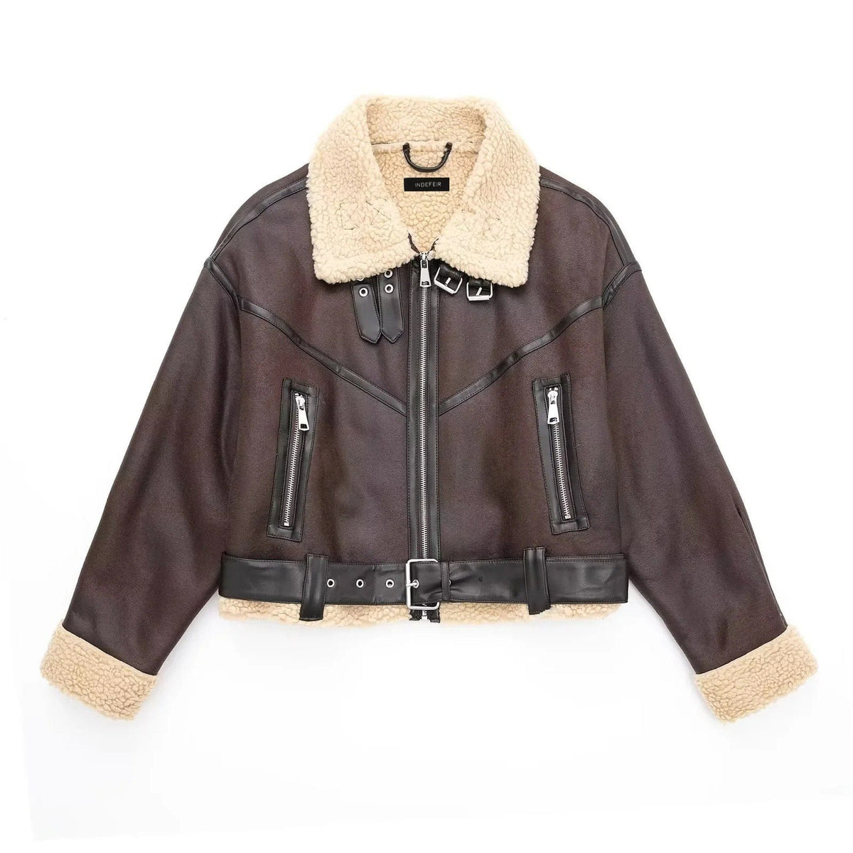 Dames Aviator Jacket met Shearling Voering Bruin