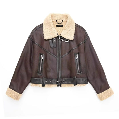 Dames Aviator Jacket met Shearling Voering Bruin