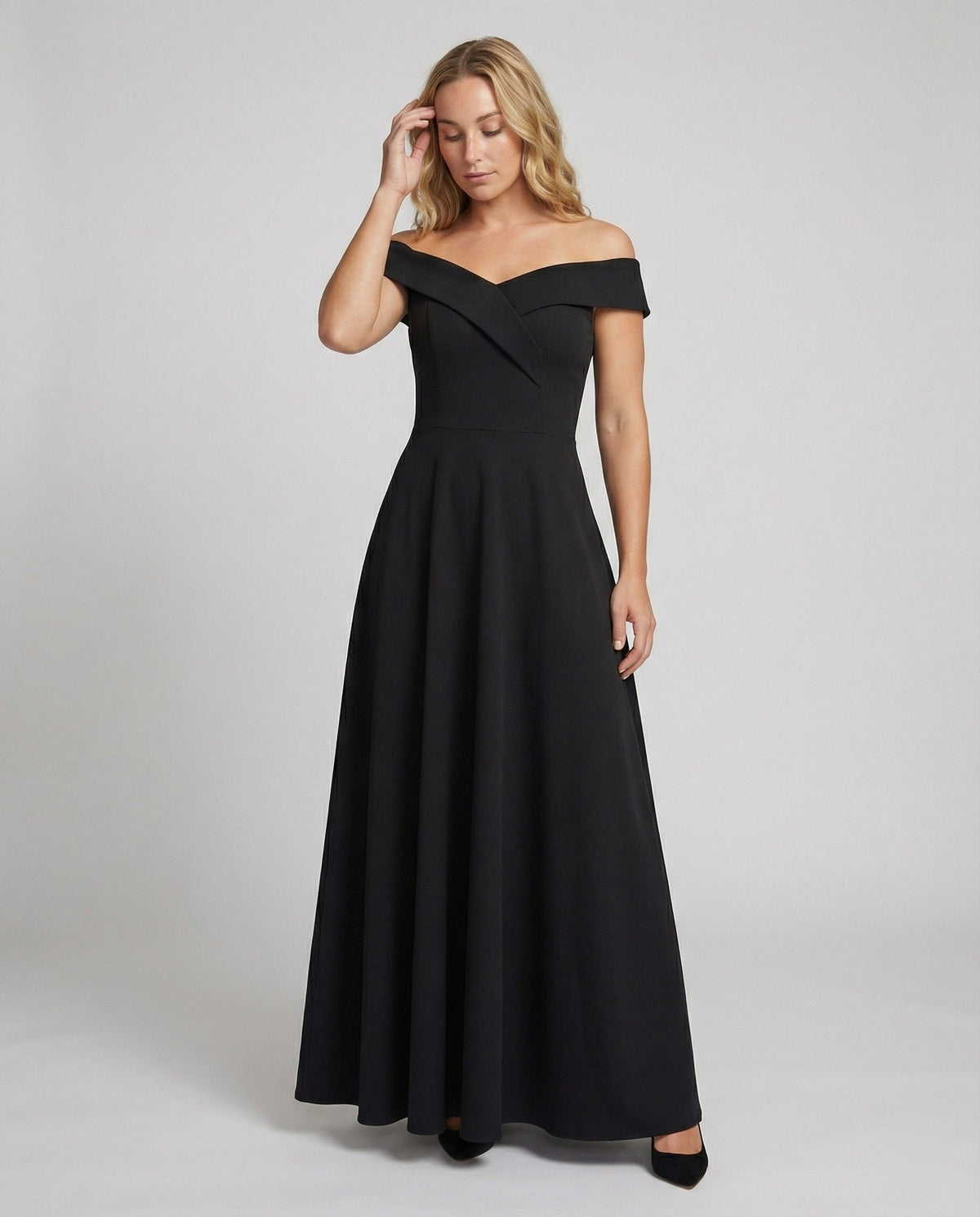 Dames Avondjurk Off-Shoulder met A-lijn en Lange Rok Zwart