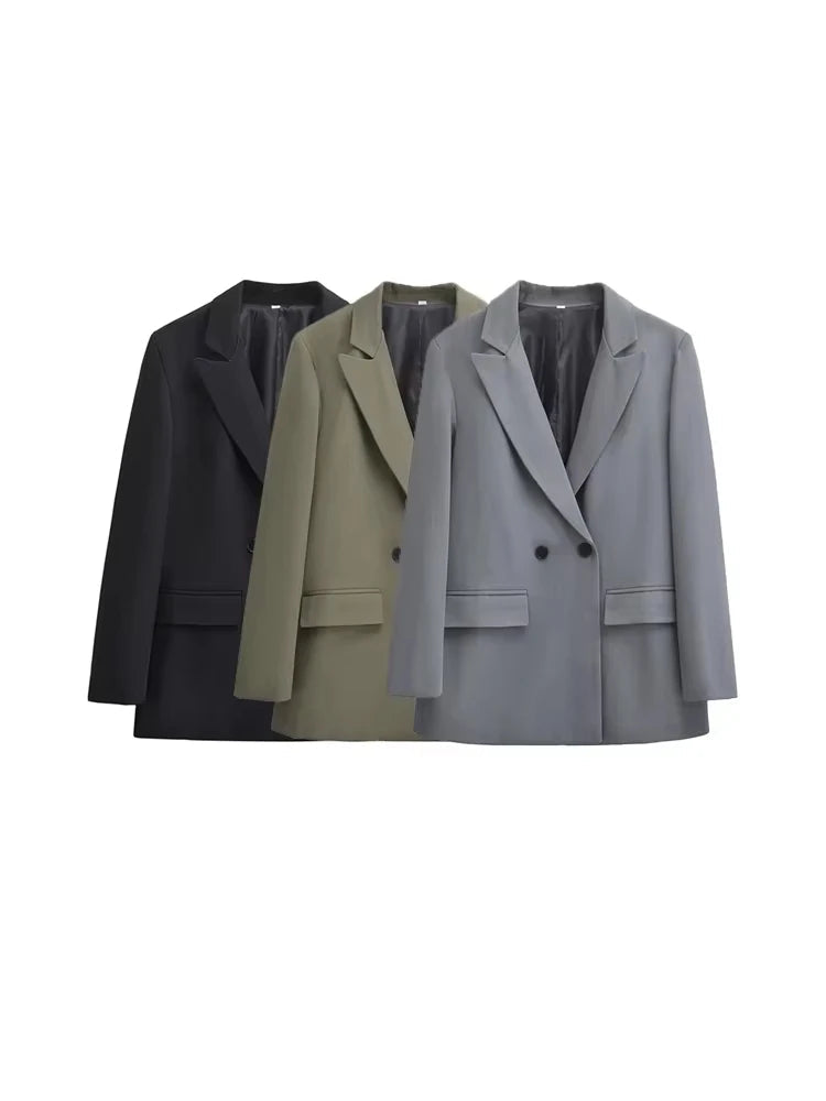 Dames Blazer Double Breasted met Reverskraag en Recht Silhouet