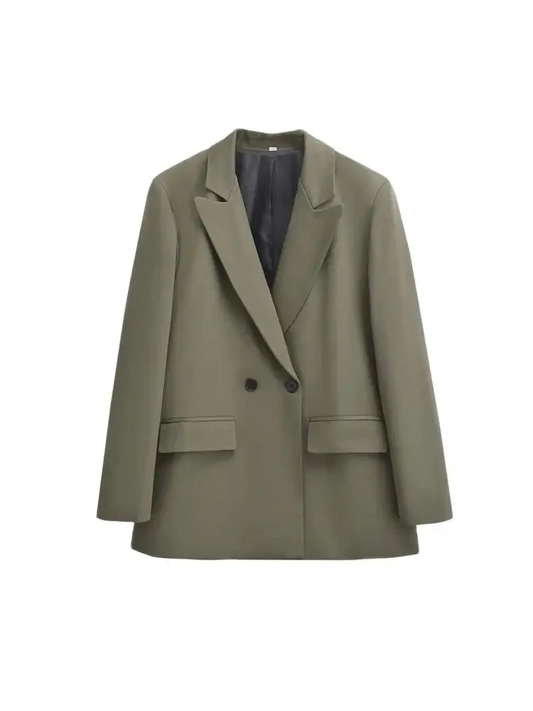 Dames Blazer Double Breasted met Reverskraag en Recht Silhouet