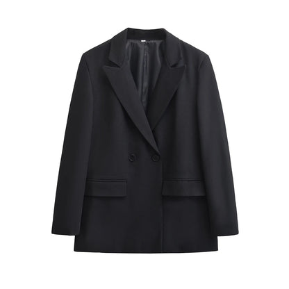 Dames Blazer Double Breasted met Reverskraag en Recht Silhouet Zwart