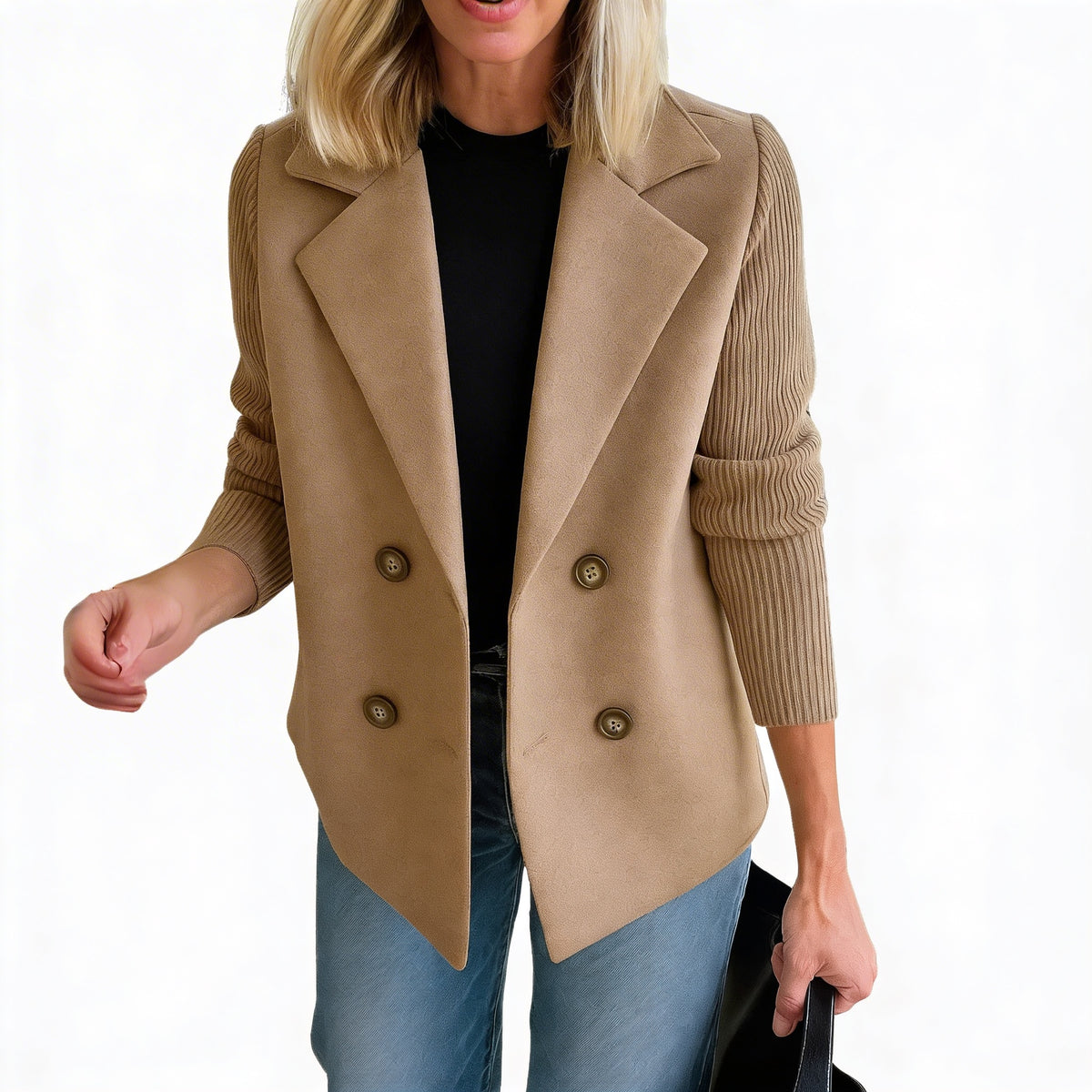 Dames Blazer Dubbelrij met Gebreide Mouwen