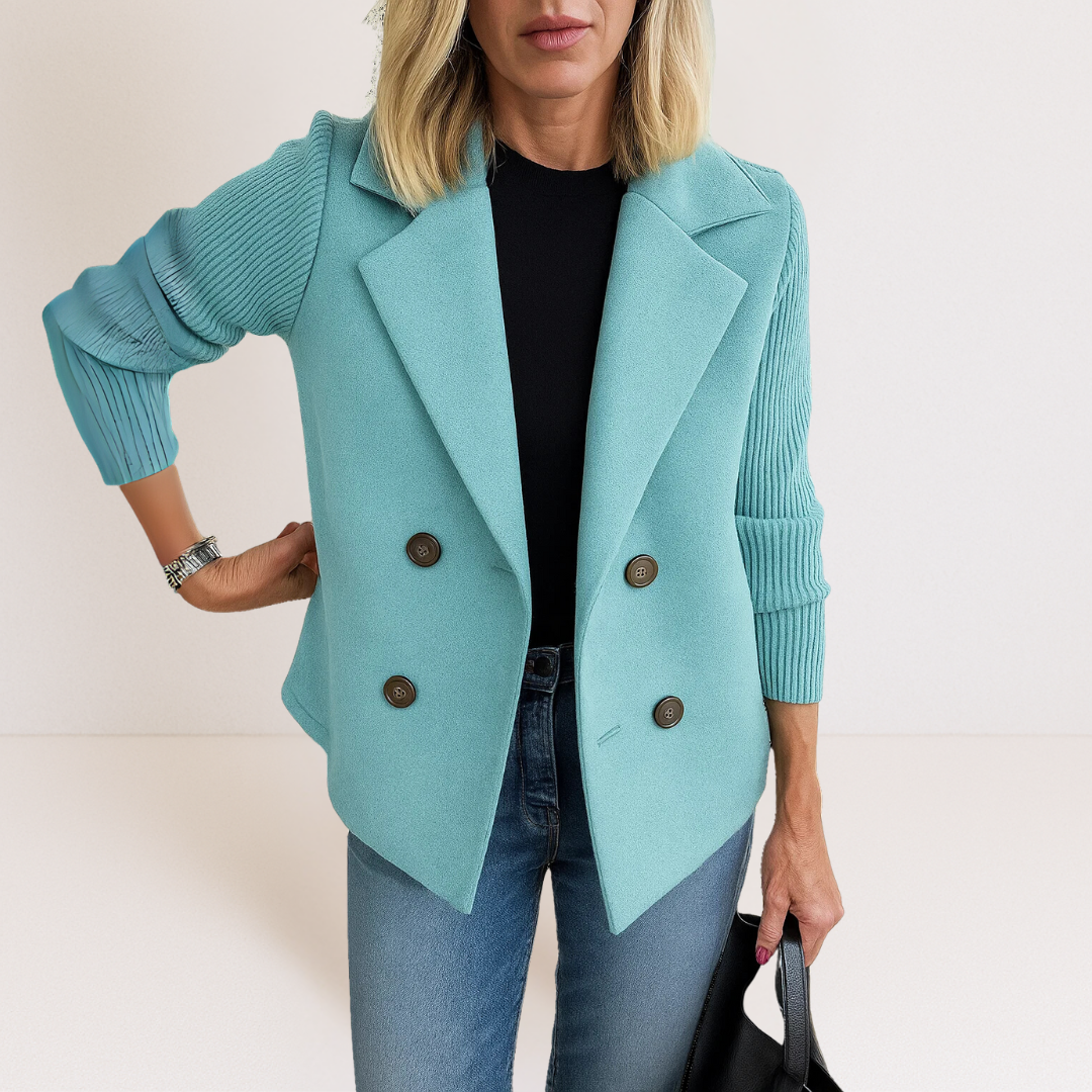 Dames Blazer Dubbelrij met Gebreide Mouwen Lichtblauw