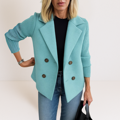 Dames Blazer Dubbelrij met Gebreide Mouwen Lichtblauw