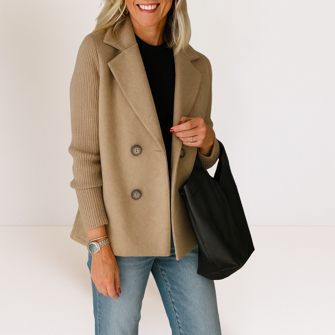 Dames Blazer Dubbelrij met Gebreide Mouwen