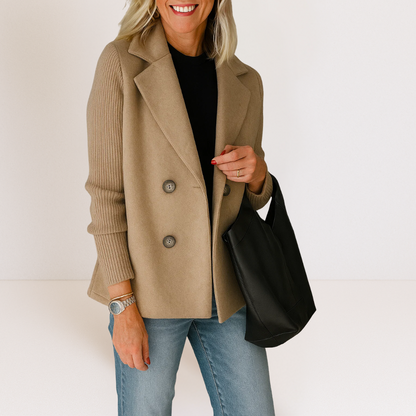 Dames Blazer Dubbelrij met Gebreide Mouwen