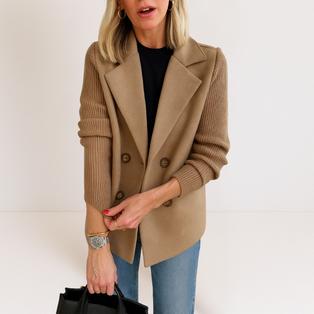 Dames Blazer Dubbelrij met Gebreide Mouwen