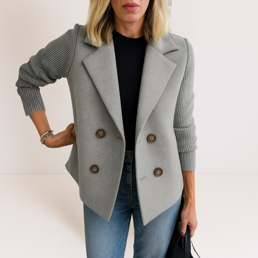 Dames Blazer Dubbelrij met Gebreide Mouwen Grijs