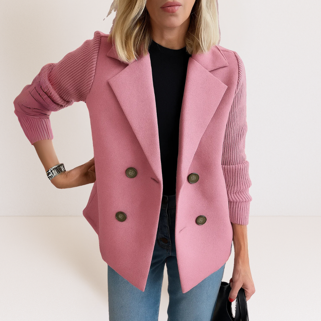 Dames Blazer Dubbelrij met Gebreide Mouwen Roze