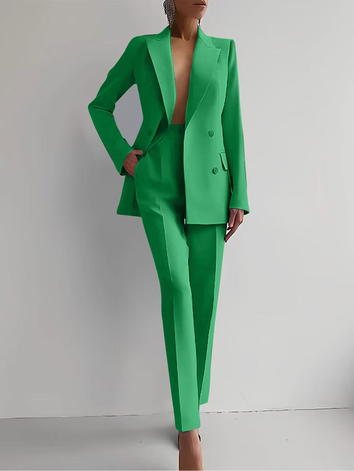 Dames Blazer en Broek Set met Regular Pasvorm Groen