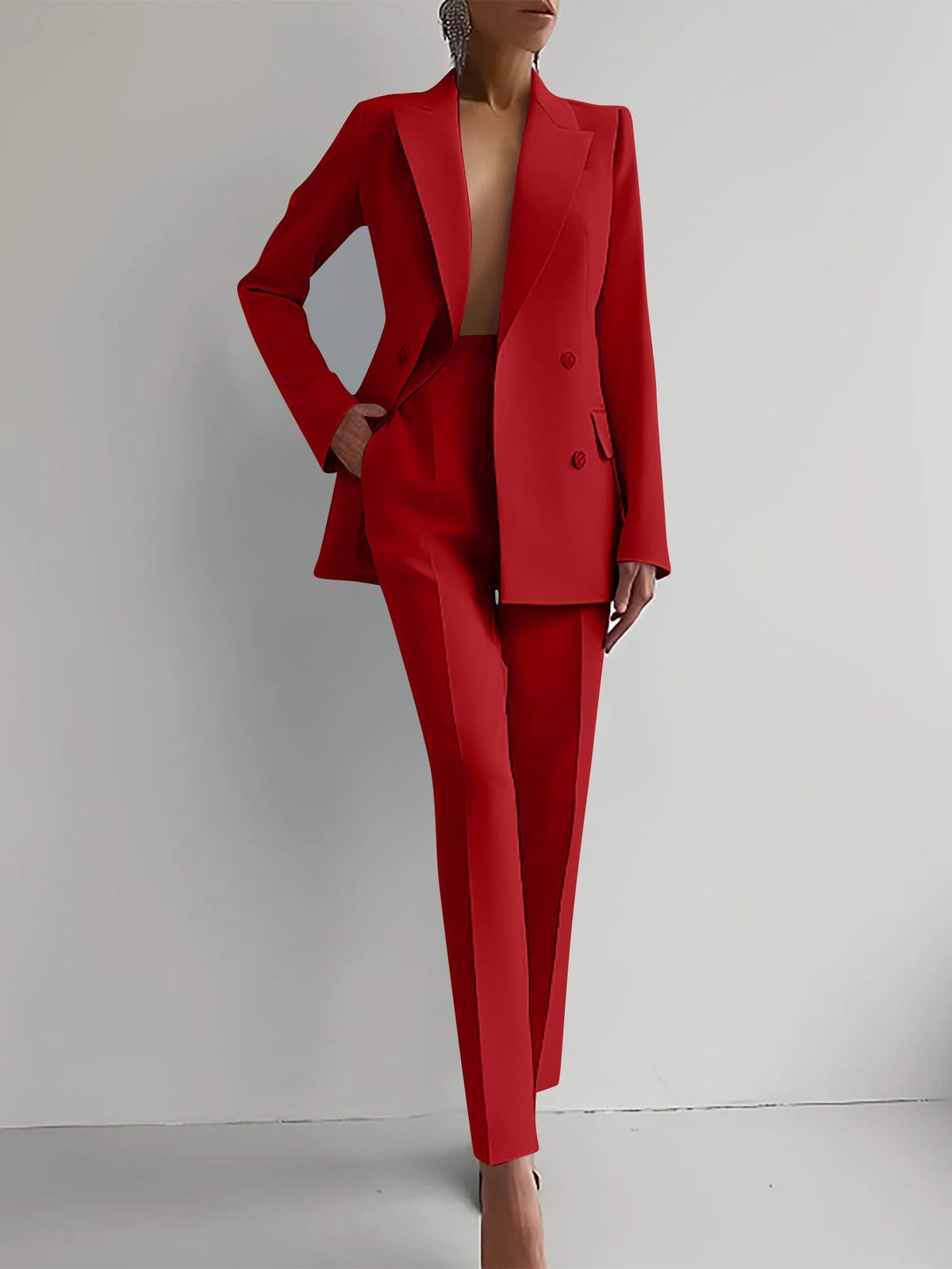 Dames Blazer en Broek Set met Regular Pasvorm Rood