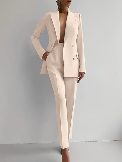 Dames Blazer en Broek Set met Regular Pasvorm Abrikoos