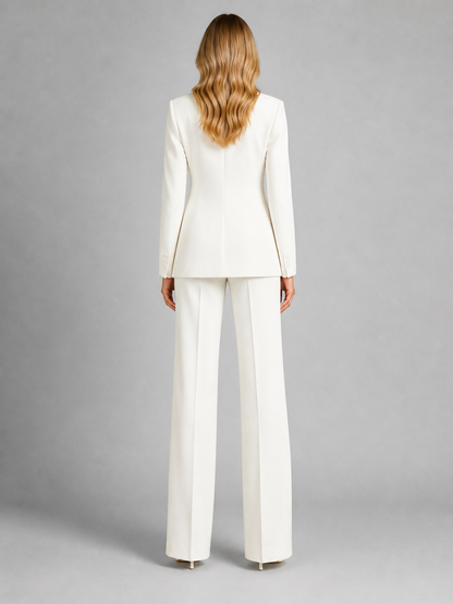 Dames Blazer en Wide-Leg Broek Set met Notch Revers en Knoopsluiting