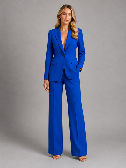Dames Blazer en Wide-Leg Broek Set met Notch Revers en Knoopsluiting