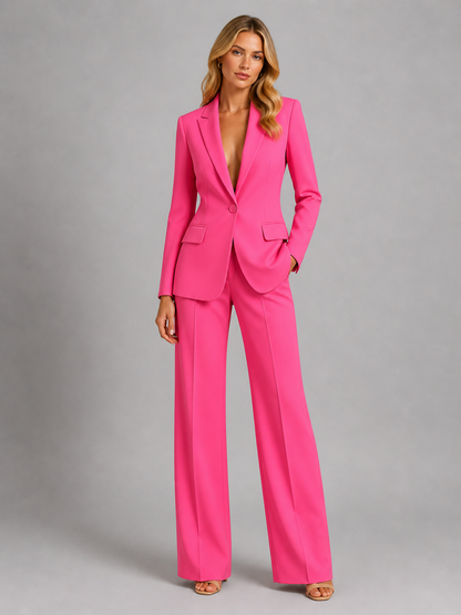 Dames Blazer en Wide-Leg Broek Set met Notch Revers en Knoopsluiting