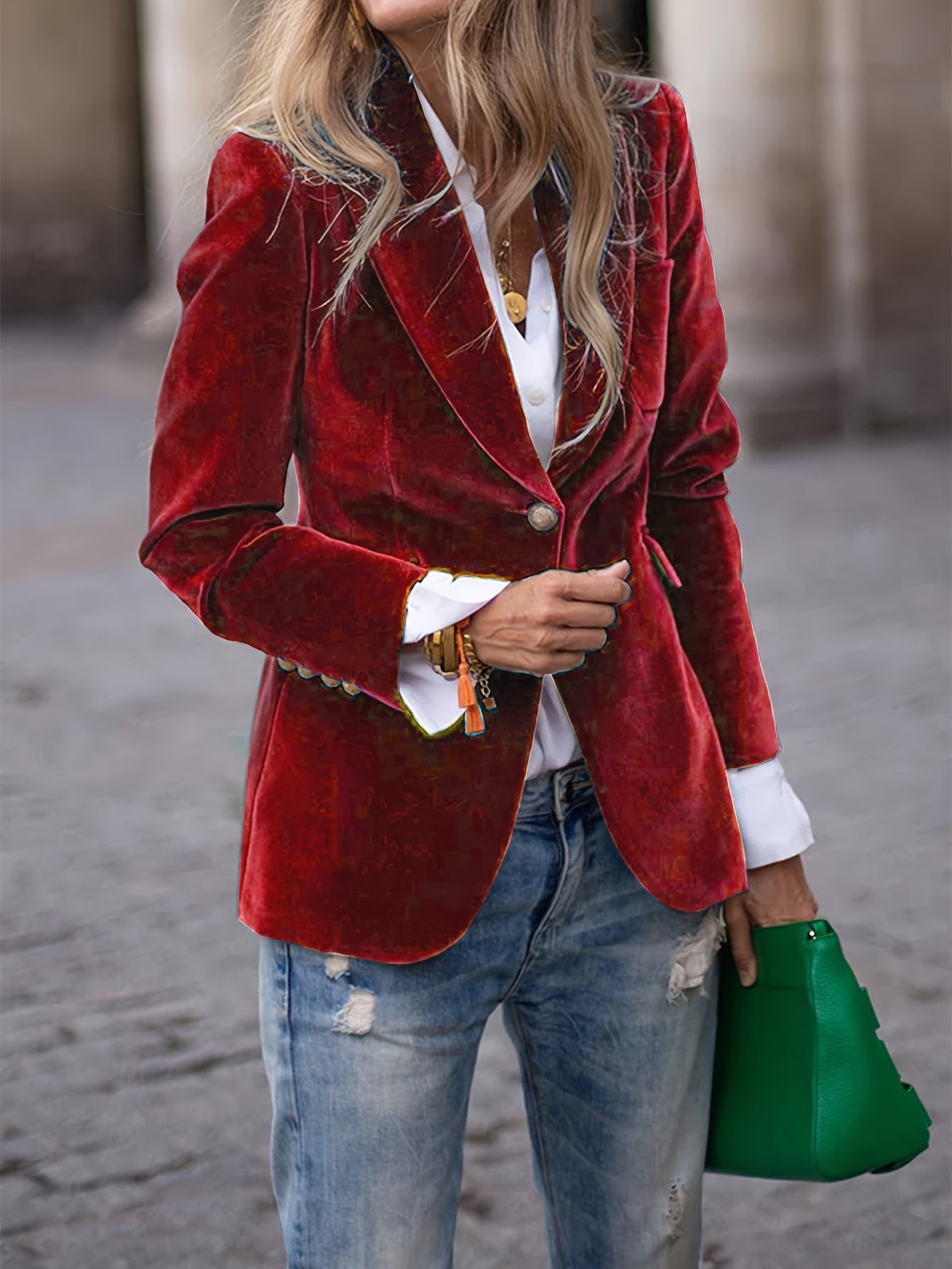 Dames Blazer met Gouden Knopen en Getailleerde Fit Bordeauxrood