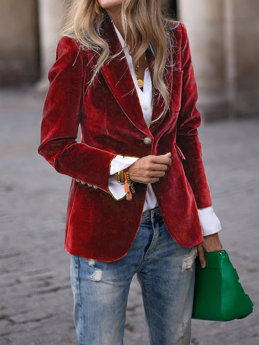 Dames Blazer met Gouden Knopen en Getailleerde Fit Bordeauxrood