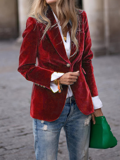 Dames Blazer met Gouden Knopen en Getailleerde Fit
